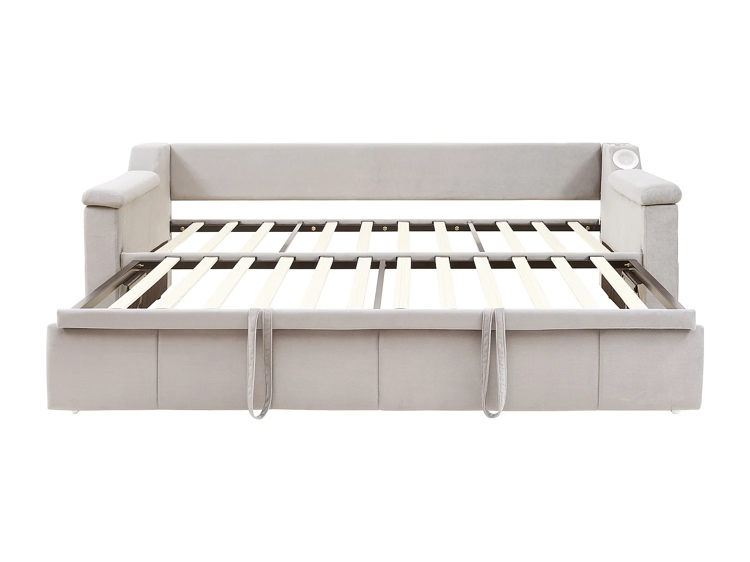 Gepolstertes Schlafsofa 90x190cm - mit Smart Bluetooth-Audiosystem - Samtstoff - Beige (Matratze nicht enthalten)