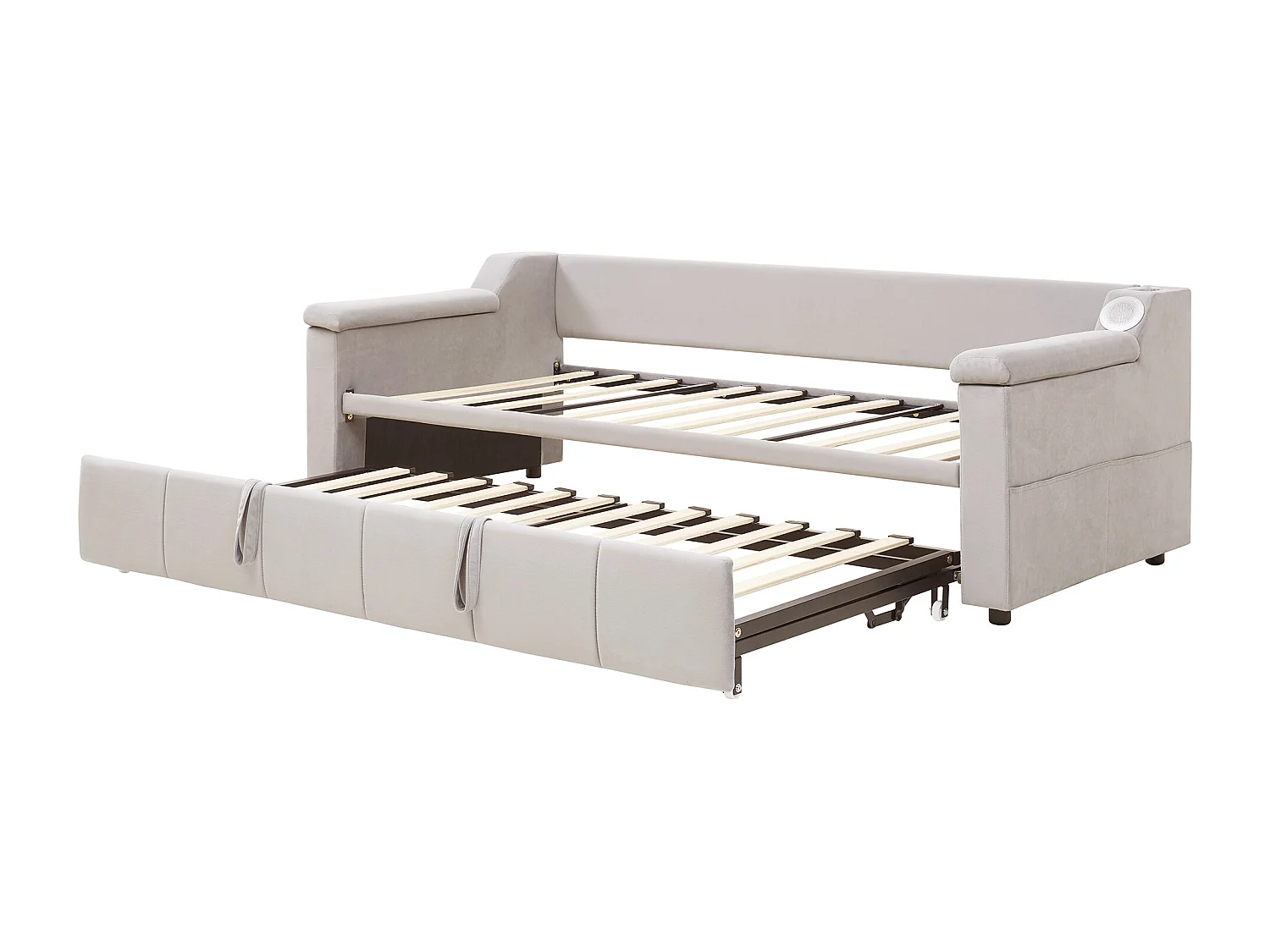 Gepolstertes Schlafsofa 90x190cm - mit Smart Bluetooth-Audiosystem - Samtstoff - Beige (Matratze nicht enthalten)