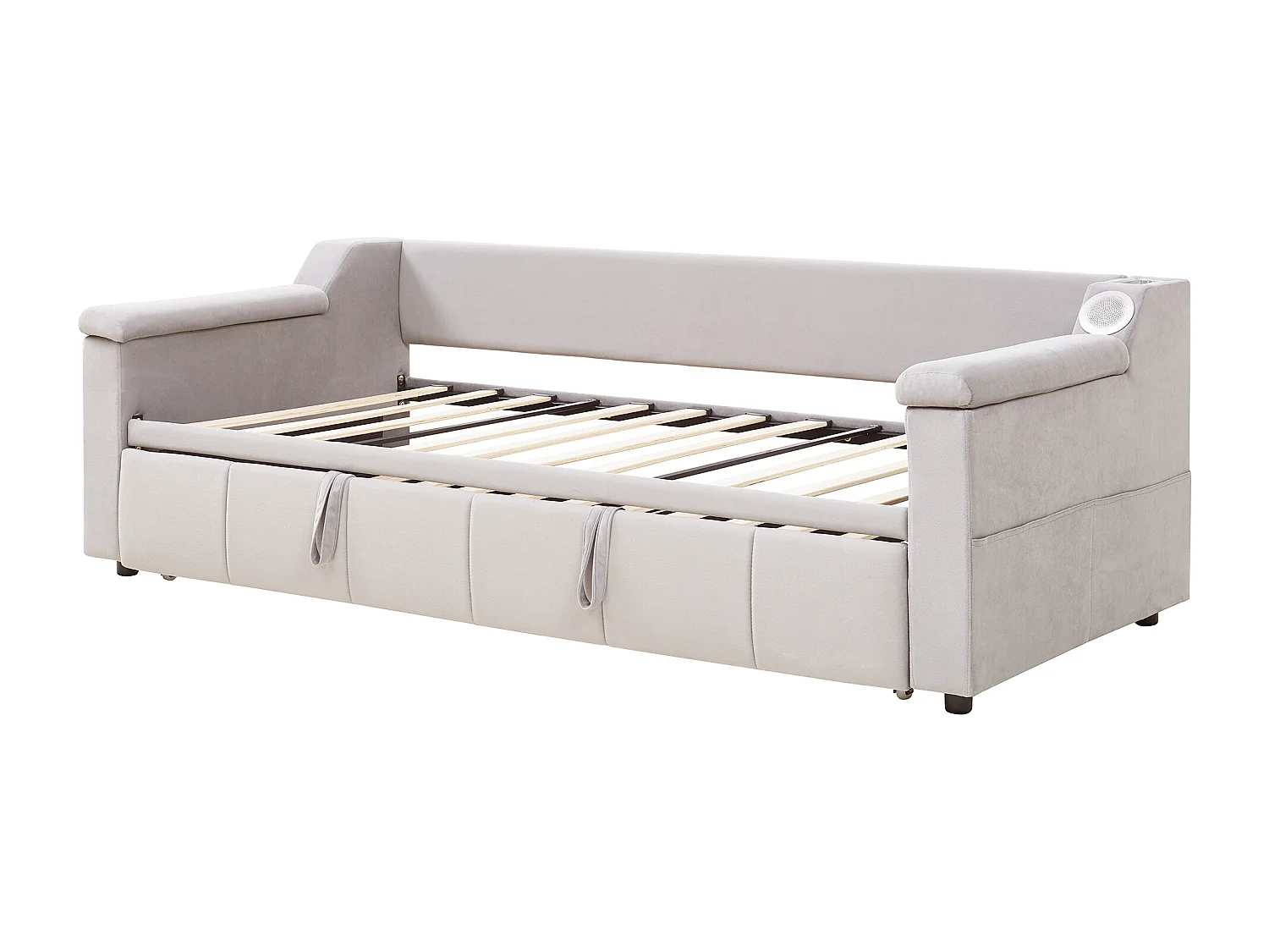 Gepolstertes Schlafsofa 90x190cm - mit Smart Bluetooth-Audiosystem - Samtstoff - Beige (Matratze nicht enthalten)