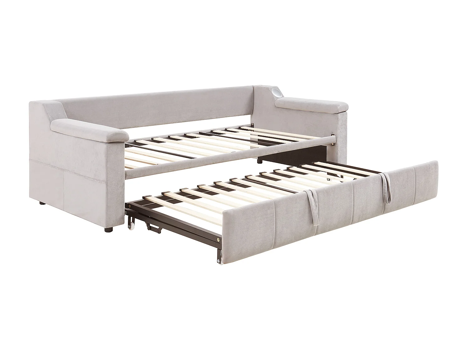 Gepolstertes Schlafsofa 90x190cm - mit Smart Bluetooth-Audiosystem - Samtstoff - Beige (Matratze nicht enthalten)