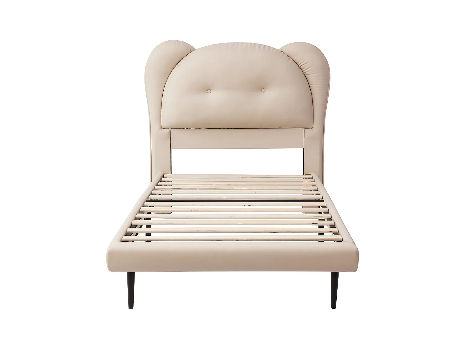 Lit enfant rembourré 90x200 cm - tête de lit en forme d'animal - avec sommier à lattes - PU - Beige (sans matelas)