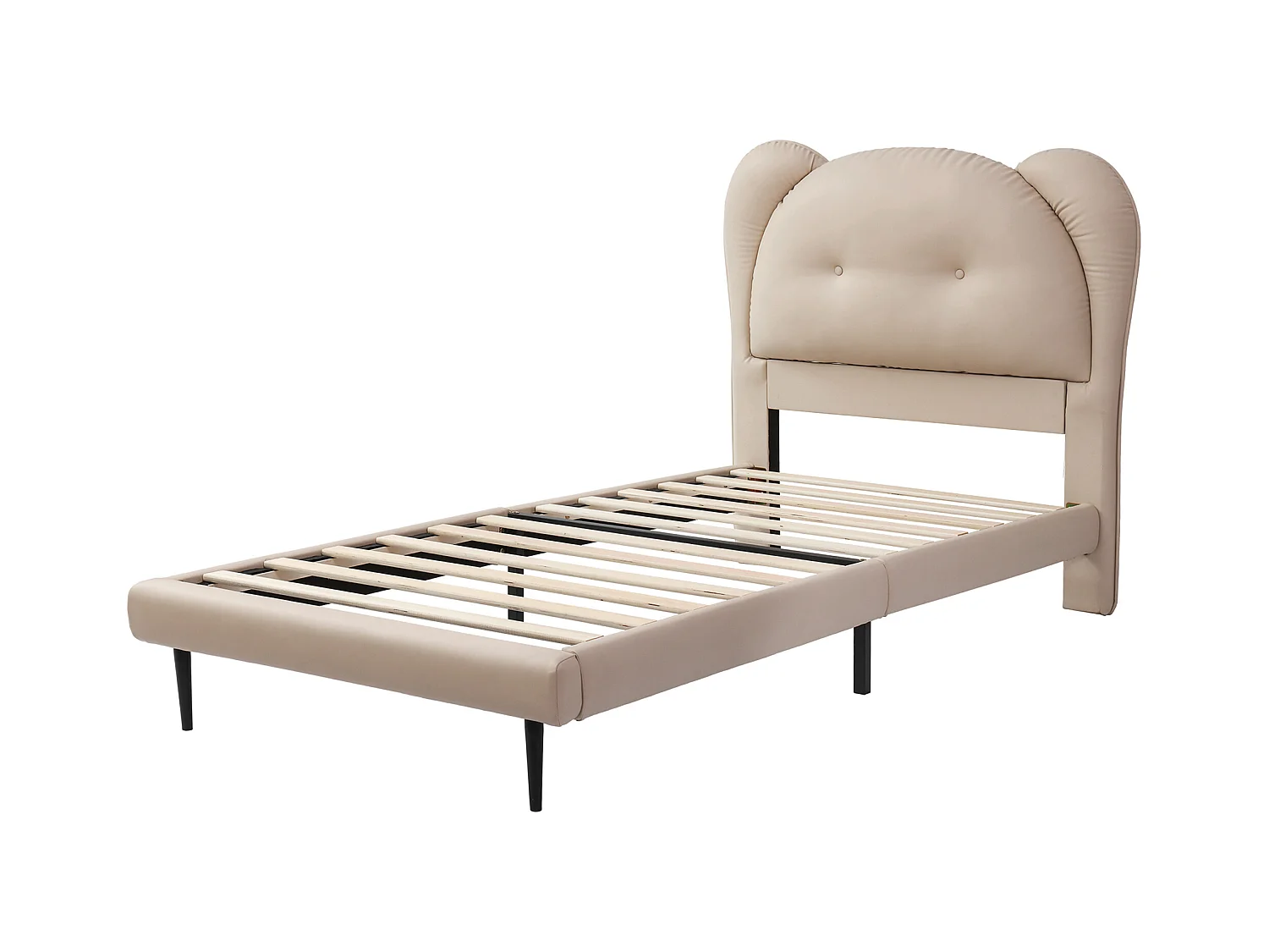 Lit enfant rembourré 90x200 cm - tête de lit en forme d'animal - avec sommier à lattes - PU - Beige (sans matelas)
