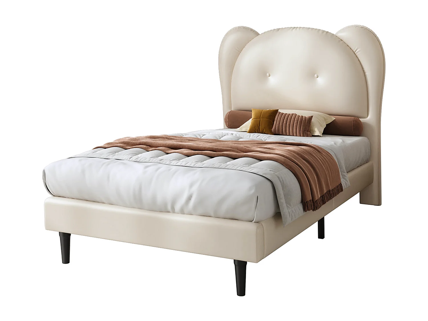 Gepolstertes Kinderbett 90x200 cm - Kopfteil in Tierform - mit Lattenrost - PU - Beige (ohne Matratze)