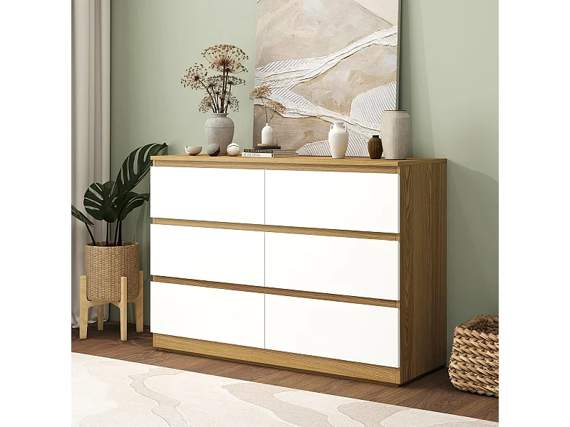 Commode à 6 Tiroirs Style Moderne Commode à 6 Tiroirs de Rangement pour Chambre à Coucher, Salon 75H x 110L x 40D cm Bois
