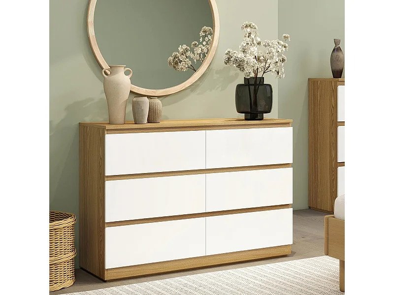 Commode à 6 Tiroirs Style Moderne Commode à 6 Tiroirs de Rangement pour Chambre à Coucher, Salon 70H x 100L x 30D cm Bois