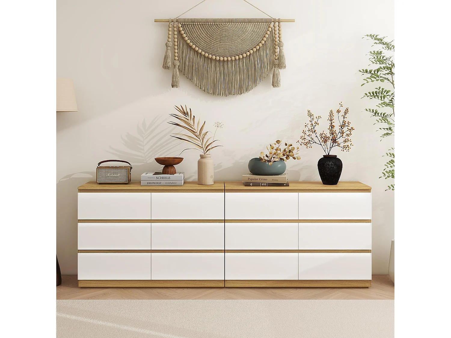 Commode à 6 Tiroirs Style Moderne Commode à 6 Tiroirs de Rangement pour Chambre à Coucher, Salon 70H x 100L x 30D cm Bois