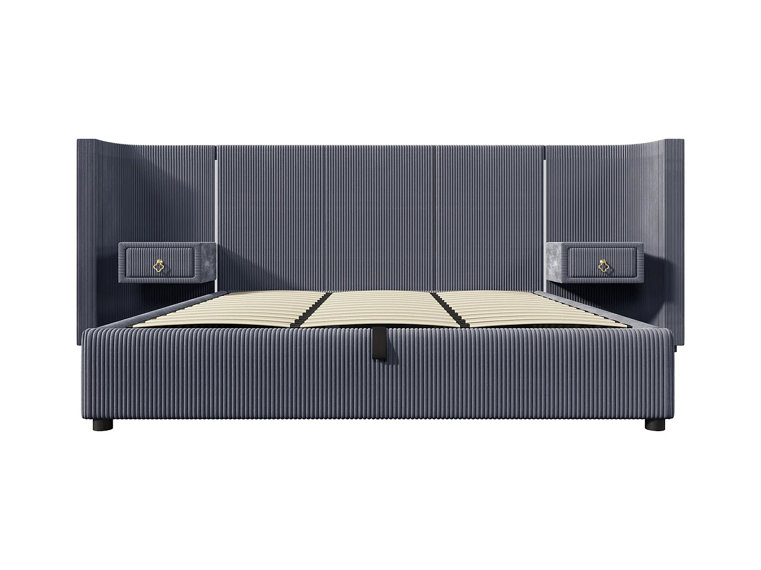 Lit coffre rembourré 180x200cm - avec bande lumineuse LED - avec 2 tiroirs - USB+TYPE-C - velours - gris (matelas non inclus)