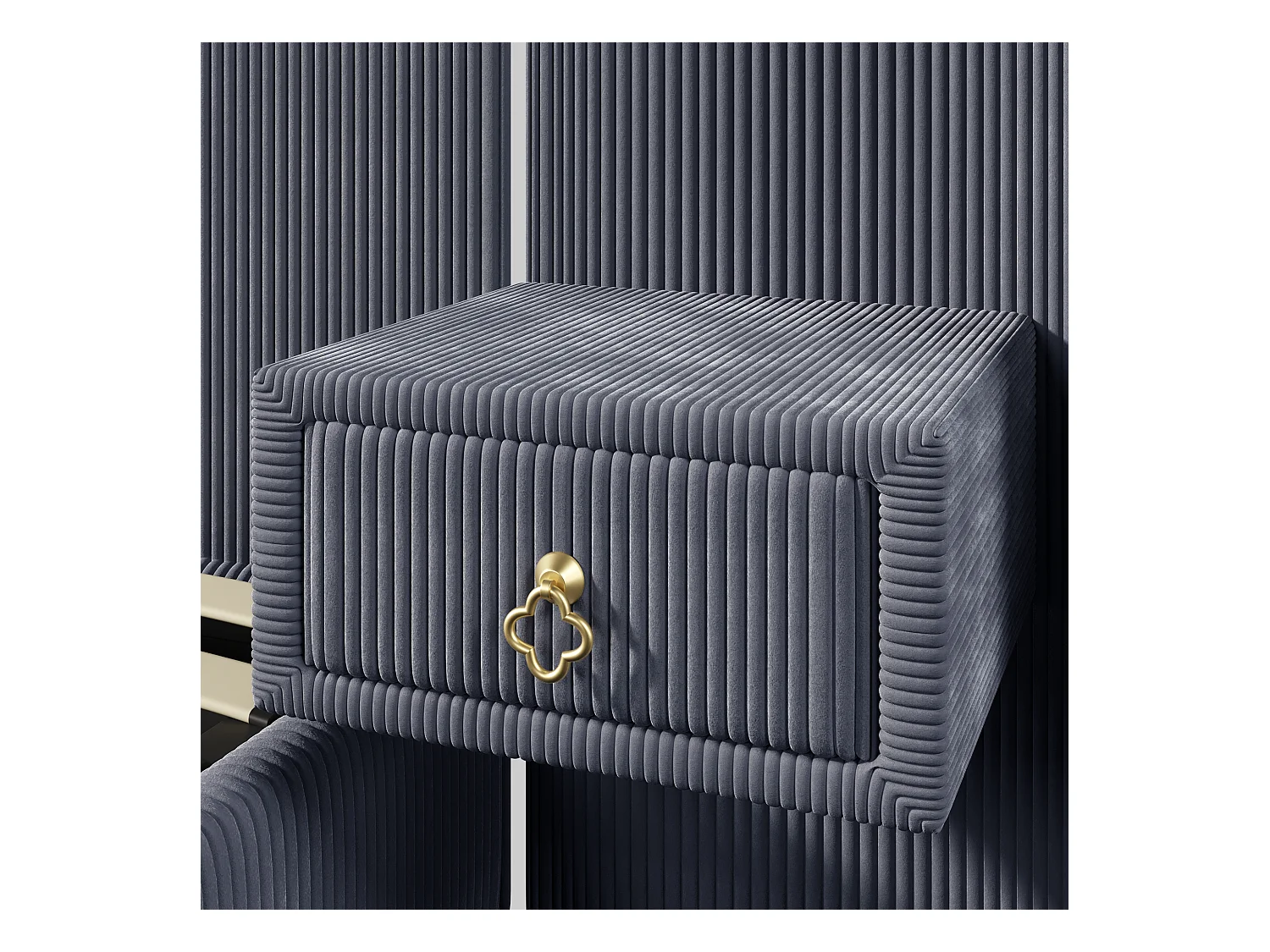 Lit coffre rembourré 180x200cm - avec bande lumineuse LED - avec 2 tiroirs - USB+TYPE-C - velours - gris (matelas non inclus)