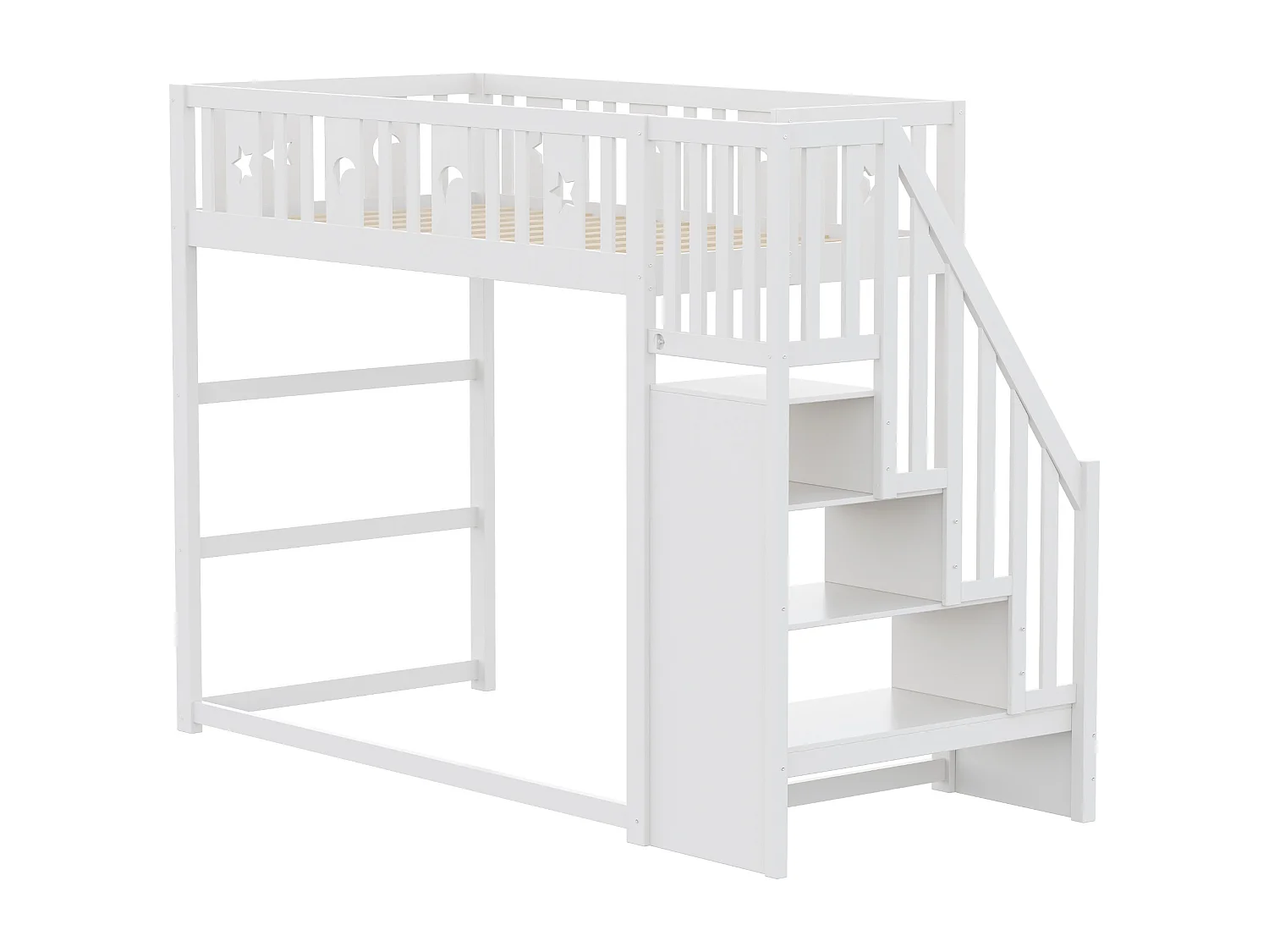 Kinder stapelbed 90x200cm - Met trap - Met veiligheidshekken - Met opbergruimte - Wit (zonder matras)