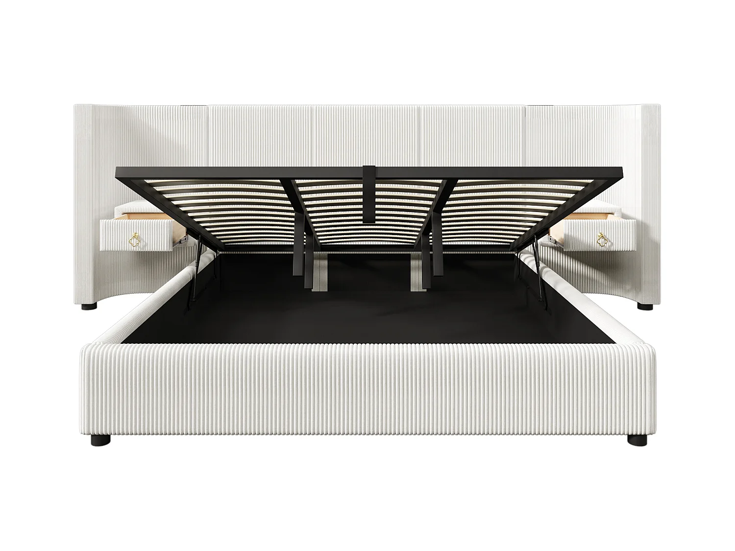 Lit coffre rembourré 180x200cm - avec bande lumineuse LED - avec 2 tiroirs - USB+TYPE-C - velours - beige (matelas non inclus)