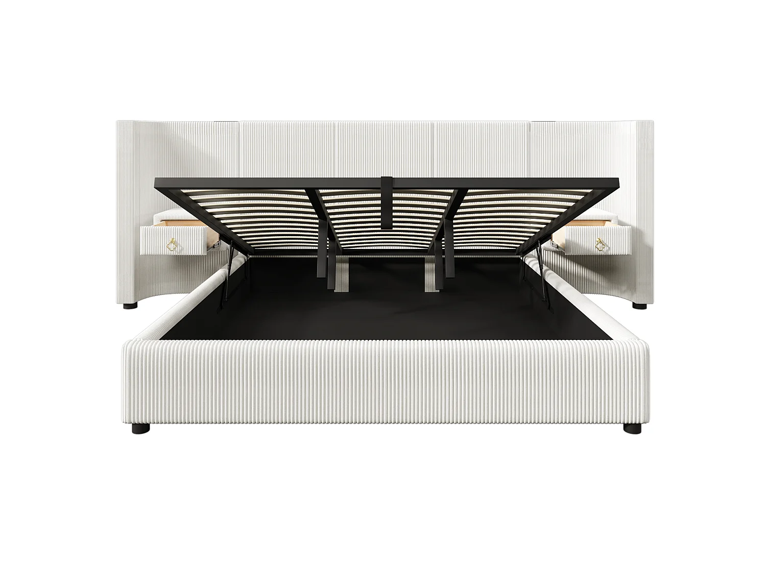 Cama con arcón acolchado 180x200cm - con tira luminosa LED - con 2 cajones - USB+TYPE-C - terciopelo - Beige (colchón no incluido)