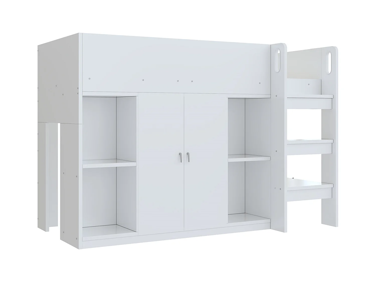 Cama infantil 90x200 cm - com armário + prateleiras - com escada - branco (sem colchão)