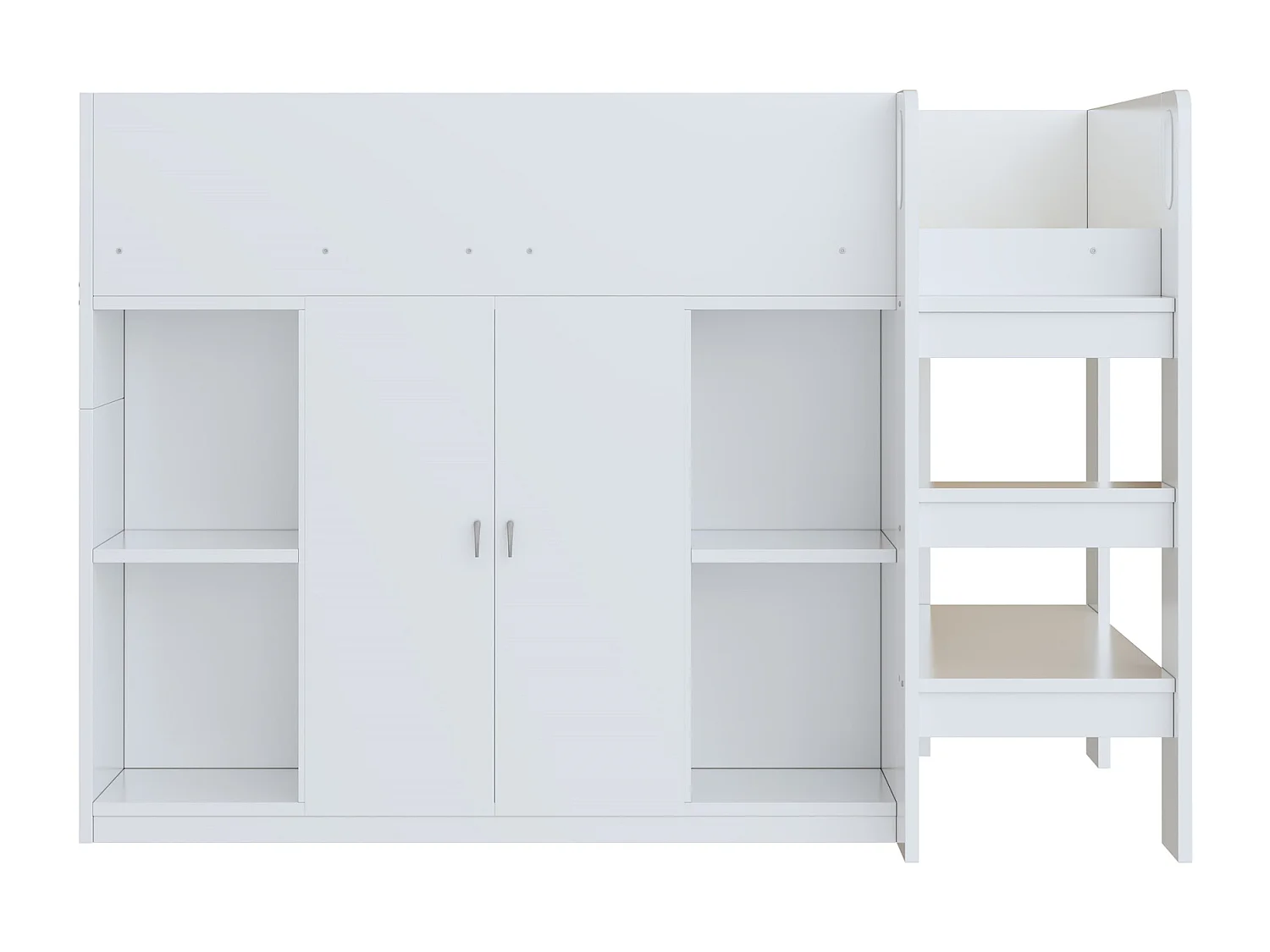 Lit enfant 90x200 cm - avec penderie + étagères - avec échelle - blanc (sans matelas)