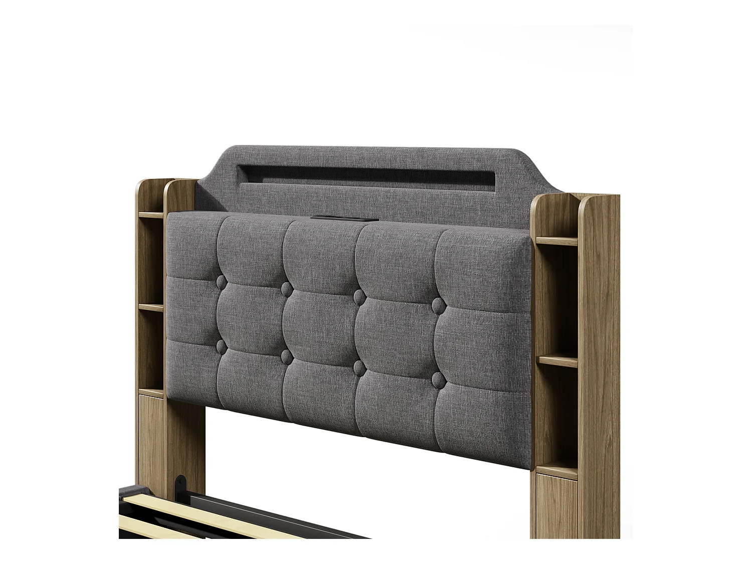 Opbergbed met bekleding 140x200cm - met LED-verlichting - met opbergcompartiment - USB+TYPE-C - linnen - grijs (matras niet inbegrepen)