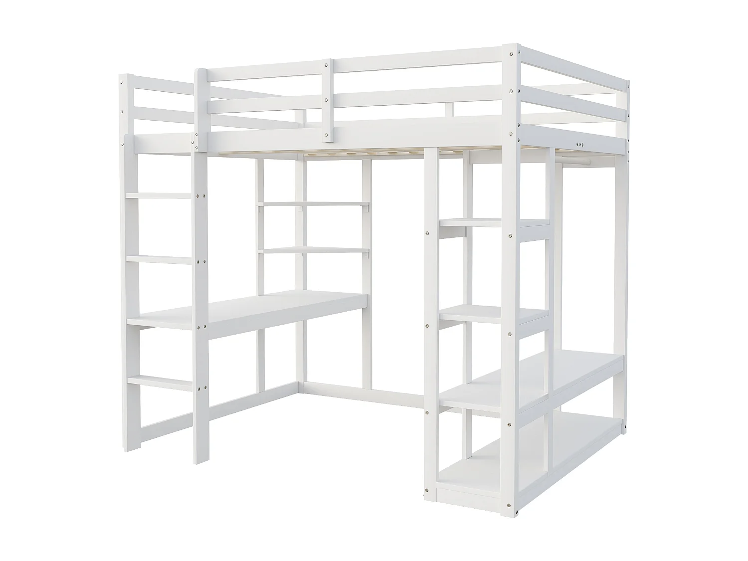 Kinder mezzanine bed 140x200cm - met trap - met tafel - met eenvoudige kapstok - wit (zonder matras)