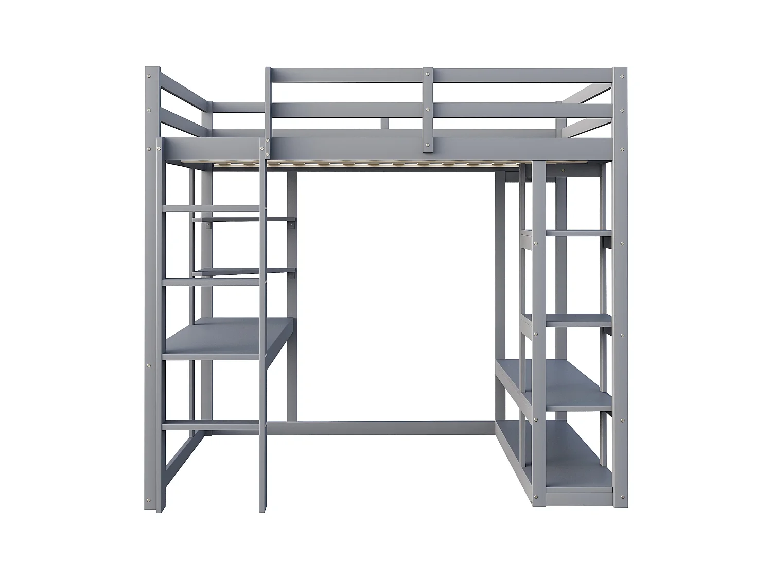 Lit mezzanine enfant 140x200cm - avec échelle - avec table - avec cintre simple - gris (sans matelas)