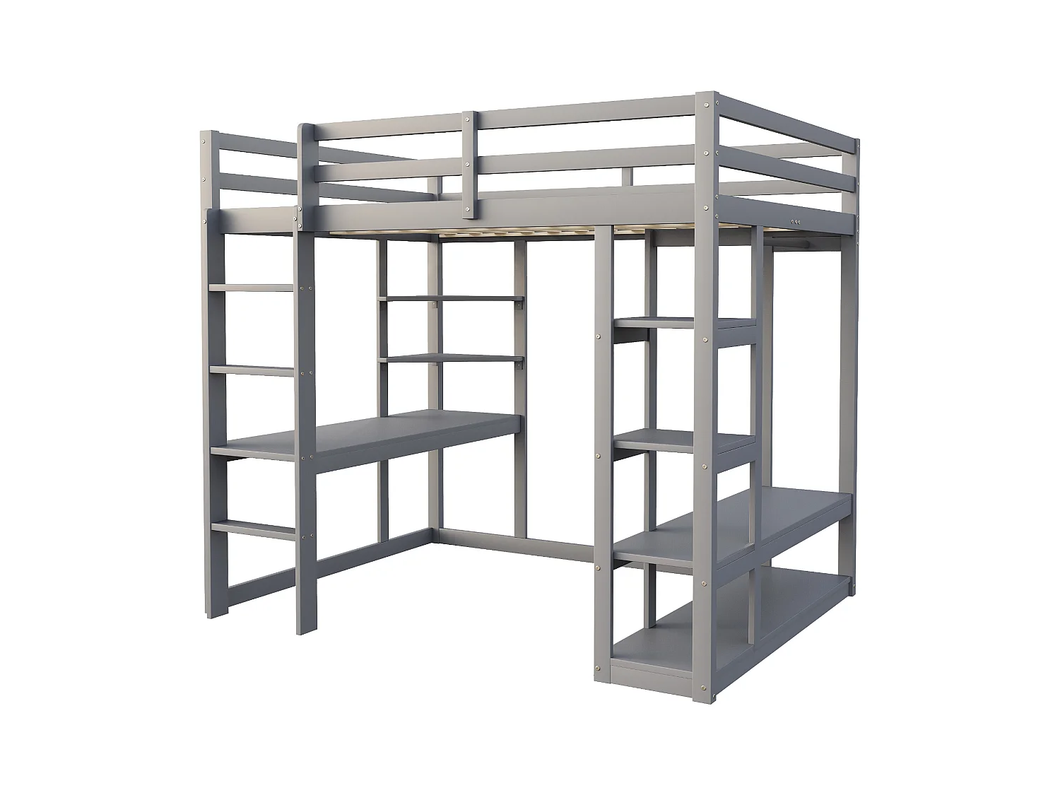 Lit mezzanine enfant 140x200cm - avec échelle - avec table - avec cintre simple - gris (sans matelas)