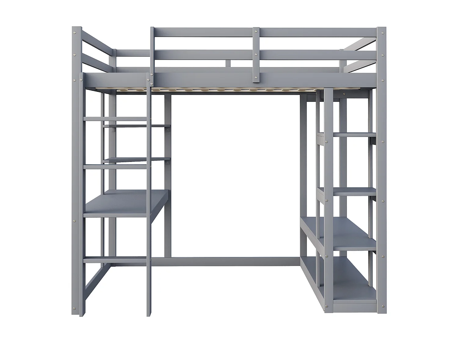 Kinder mezzanine bed 140x200cm - met trap - met tafel - met eenvoudige kapstok - grijs (zonder matras)