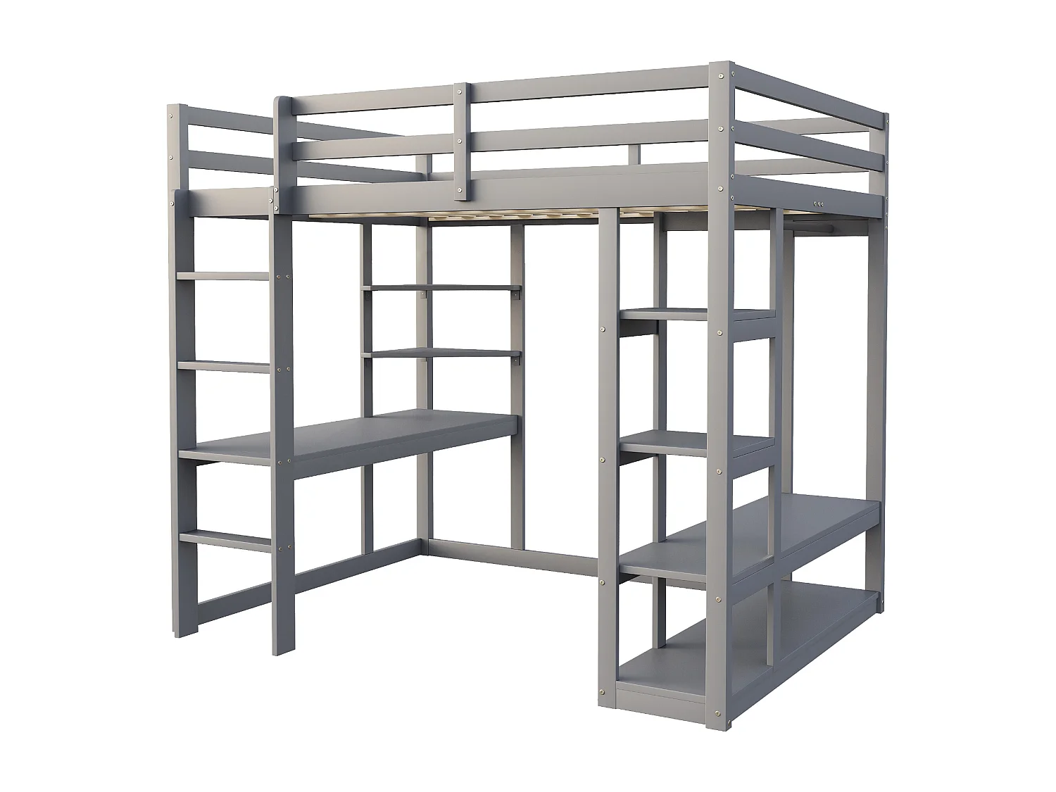 Kinder mezzanine bed 140x200cm - met trap - met tafel - met eenvoudige kapstok - grijs (zonder matras)