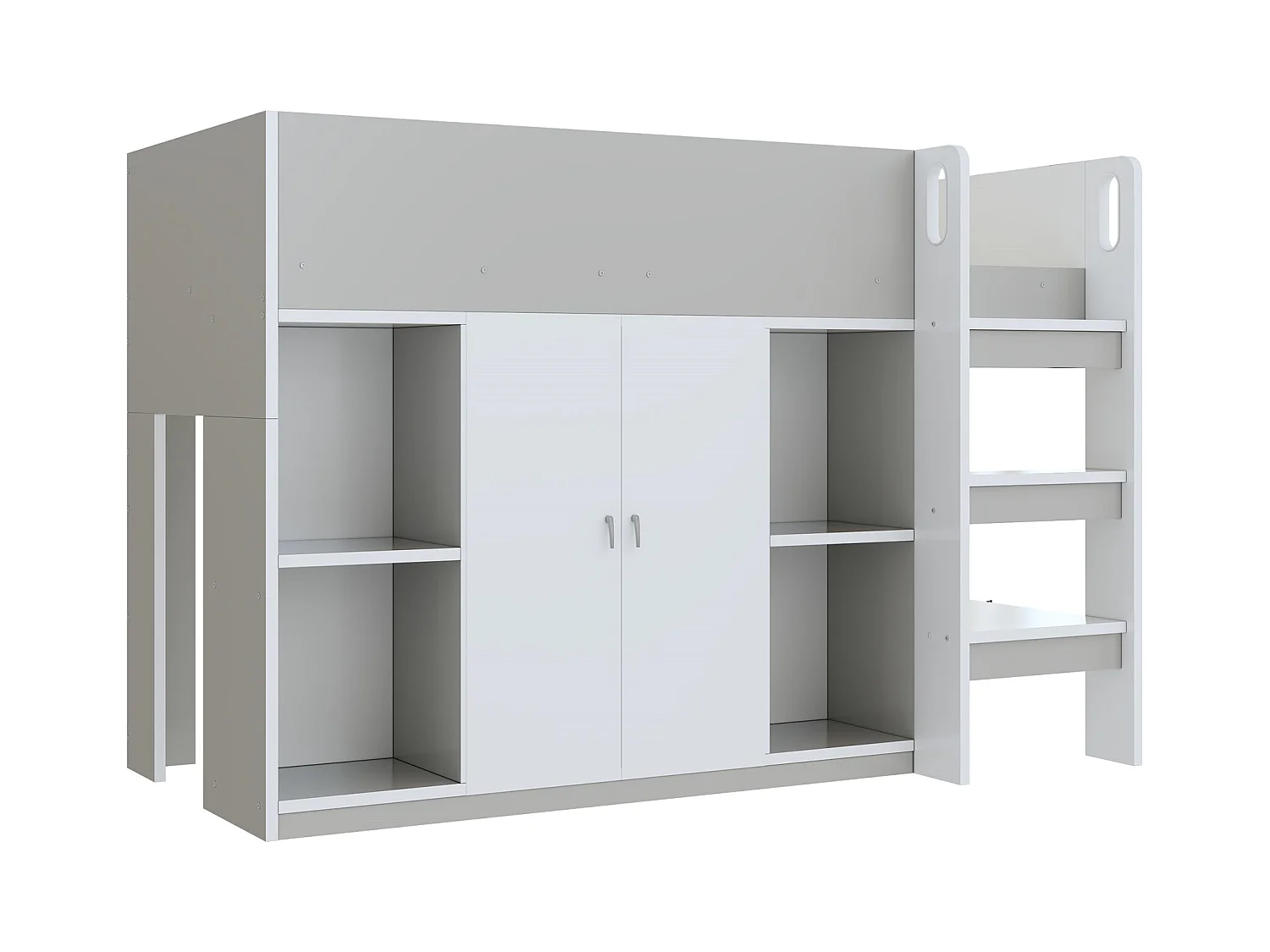 Lit enfant 90x200 cm - avec penderie + étagères - avec échelle - gris (sans matelas)