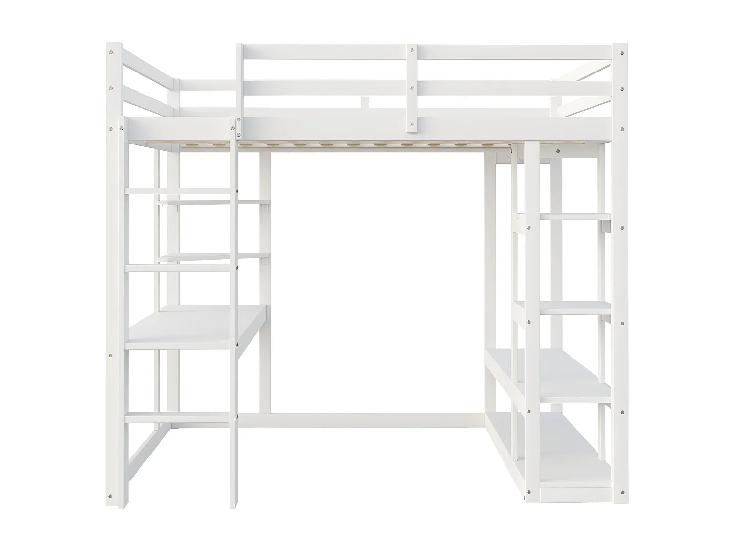 Cama mezzanine infantil 90x200cm - con escalera - con mesa - con perchero simple - blanco (sin colchón)