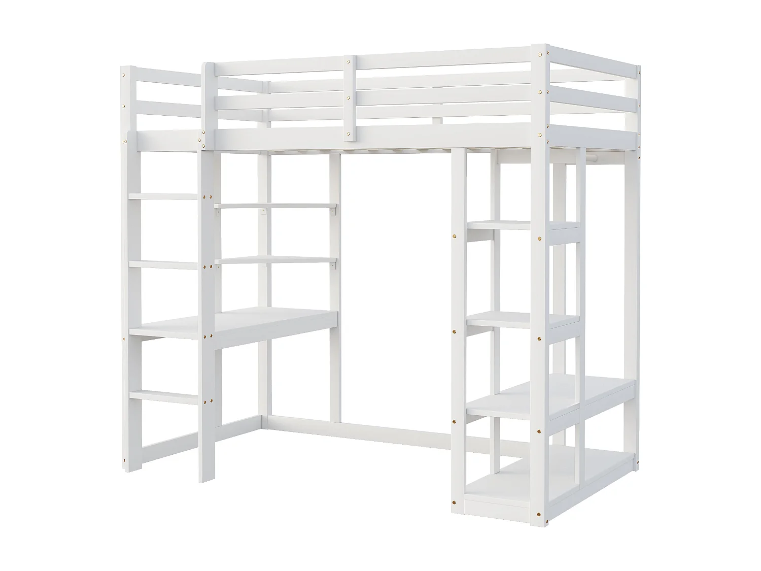 Cama mezzanine infantil 90x200cm - con escalera - con mesa - con perchero simple - blanco (sin colchón)