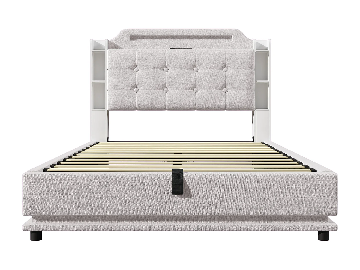 Gepolstertes Aufbewahrungsbett 140x200cm - mit LED-Beleuchtung - mit Stauraumfach - USB+TYPE-C - Leinen - Beige (Matratze nicht enthalten)