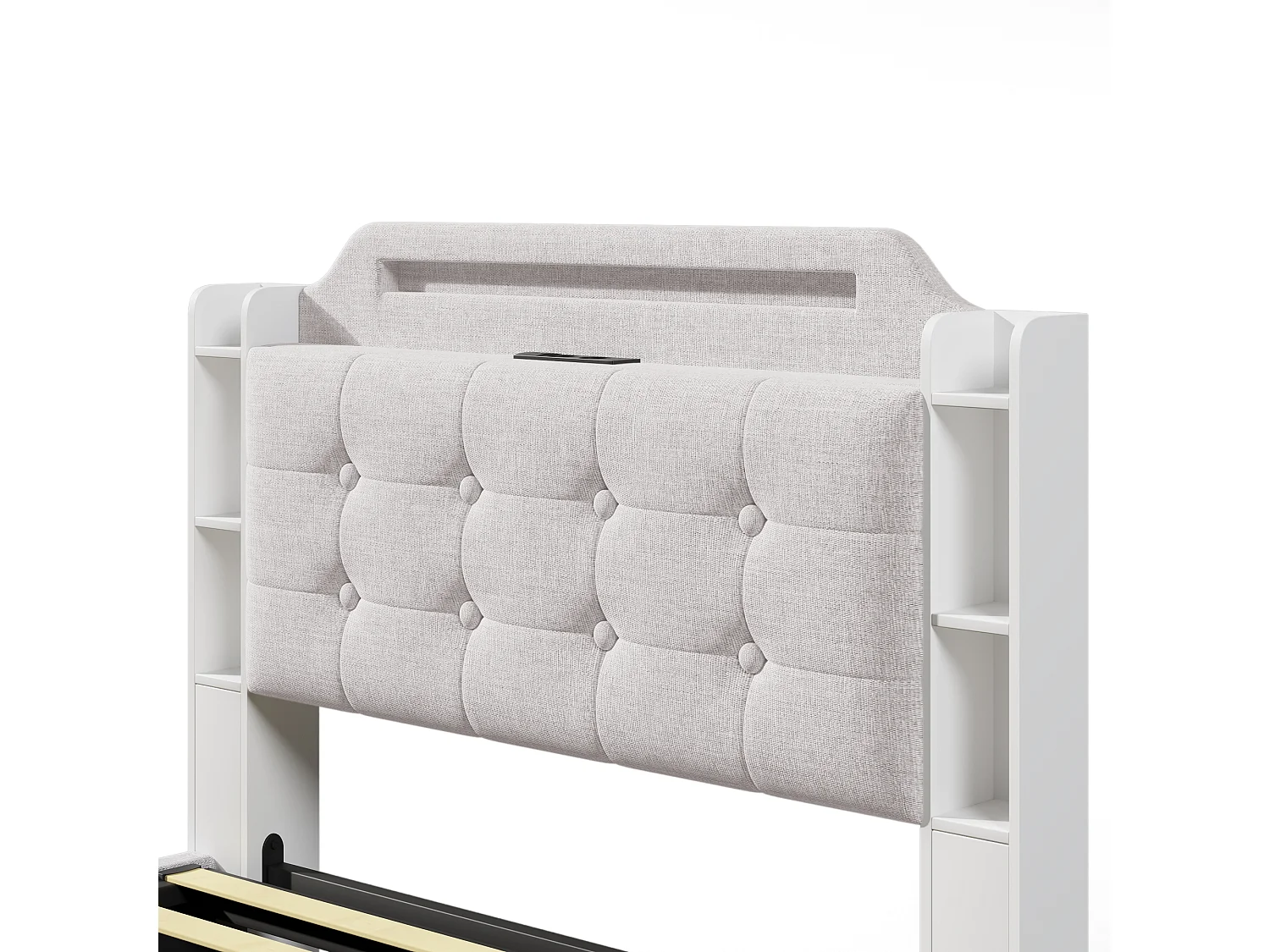 Gepolstertes Aufbewahrungsbett 140x200cm - mit LED-Beleuchtung - mit Stauraumfach - USB+TYPE-C - Leinen - Beige (Matratze nicht enthalten)