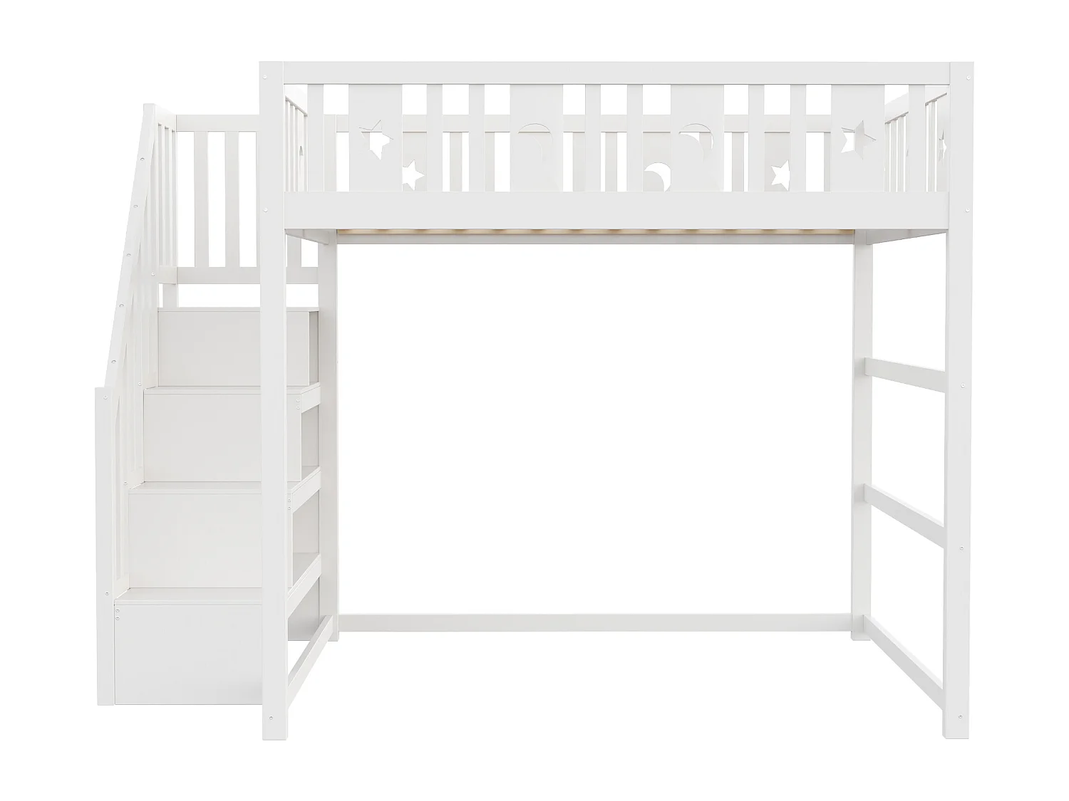 Kinder stapelbed 140x200cm - Met trap - Met veiligheidshekken - Met opbergruimte - Wit (zonder matras)