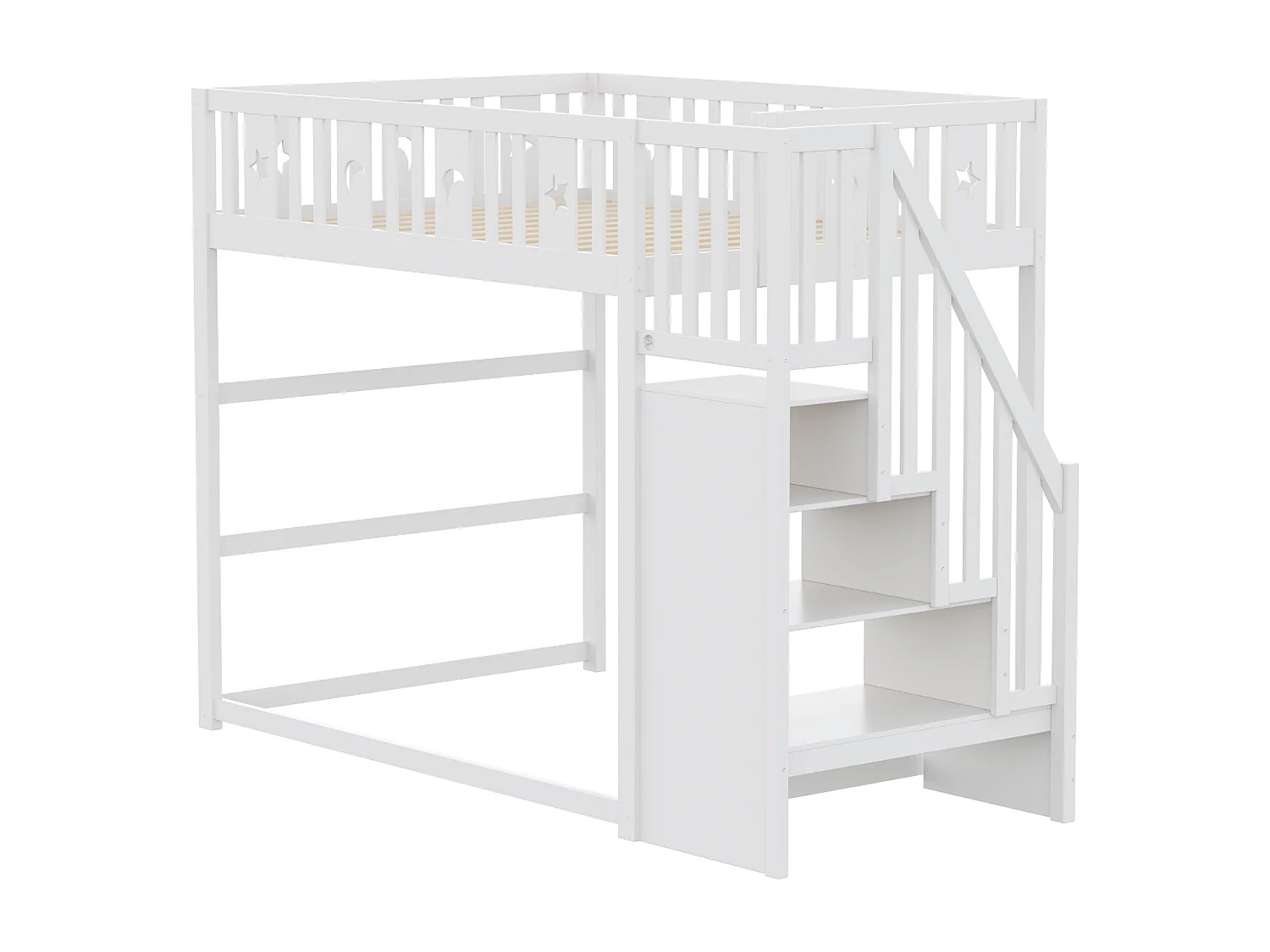 Kinder stapelbed 140x200cm - Met trap - Met veiligheidshekken - Met opbergruimte - Wit (zonder matras)