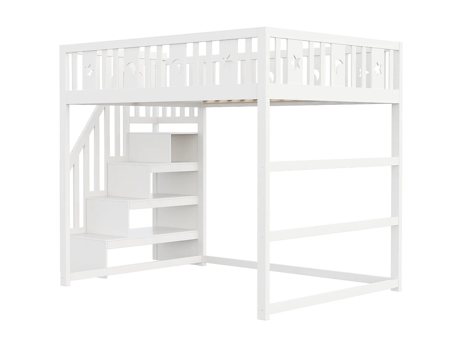 Lit superposé enfant 140x200 - Avec escalier - Avec barrières de sécurité - Avec compartiment de rangement - Blanc (sans matelas)