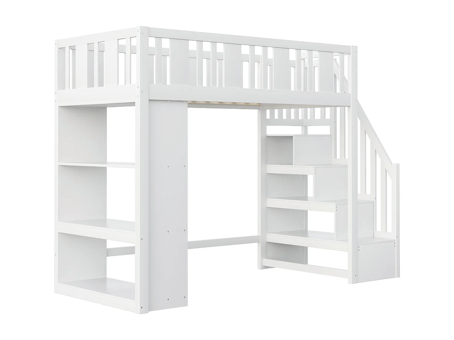 Lit mezzanine 90x200cm - avec escalier de rangement - avec compartiments de rangement - blanc (matelas non inclus)