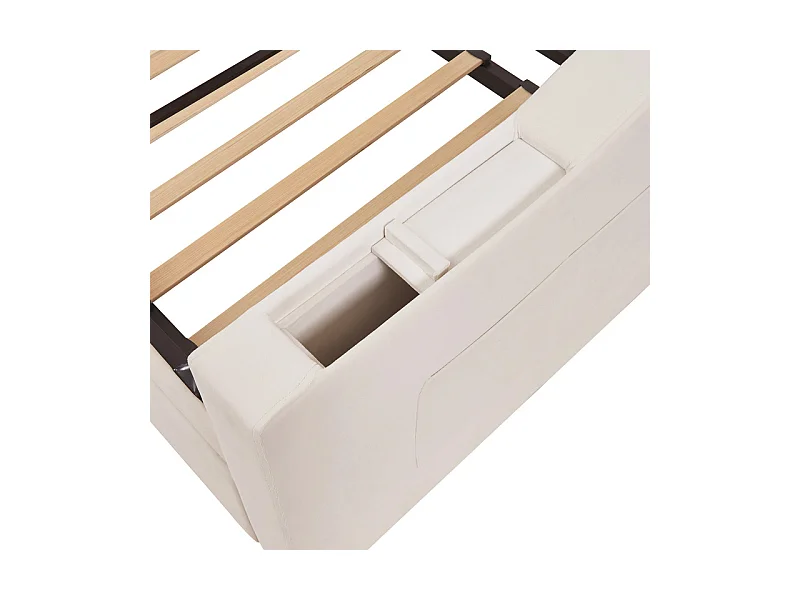 Canapé-lit 90/180x190cm - lit gigogne - avec USB/Type C + poches latérales + étagère intégrée - velours - Beige