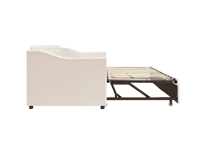 Canapé-lit 90/180x190cm - lit gigogne - avec USB/Type C + poches latérales + étagère intégrée - velours - Beige