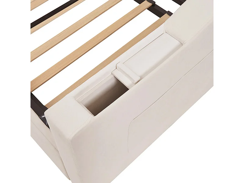 Canapé-lit 90/180x190cm - lit gigogne - avec USB/Type C + poches latérales + étagère intégrée - velours - Beige