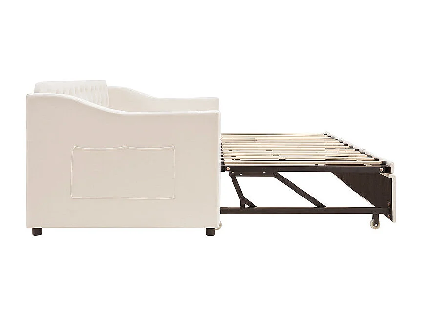 Canapé-lit 90/180x190cm - lit gigogne - avec USB/Type C + poches latérales + étagère intégrée - velours - Beige