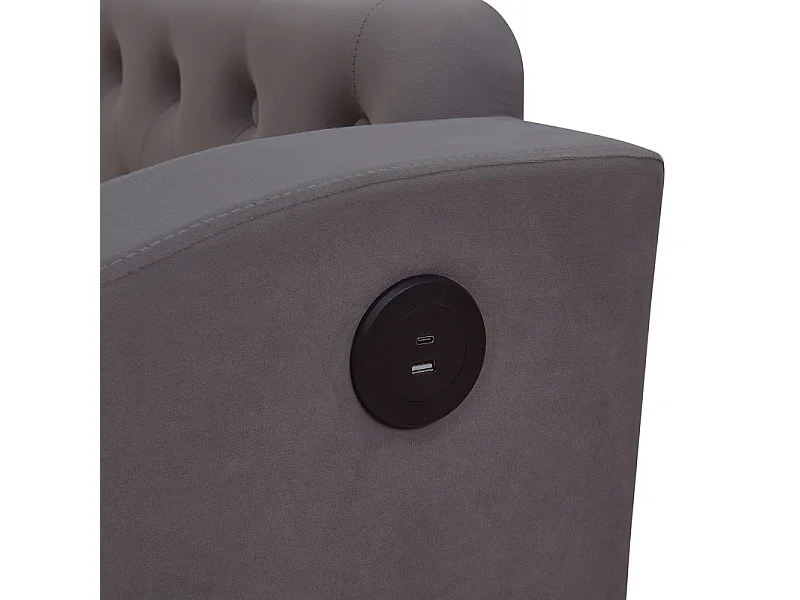 Canapé-lit 90/180x190cm - lit gigogne - avec USB/Type C + poches latérales + étagère intégrée - velours - Gris anthracite