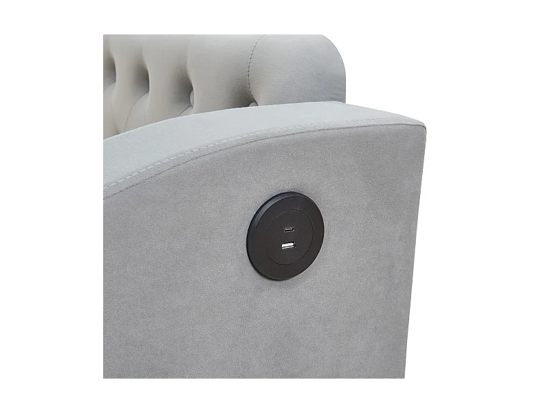 Canapé-lit 90/180x190cm - lit gigogne - avec USB/Type C + poches latérales + étagère intégrée - velours - Gris