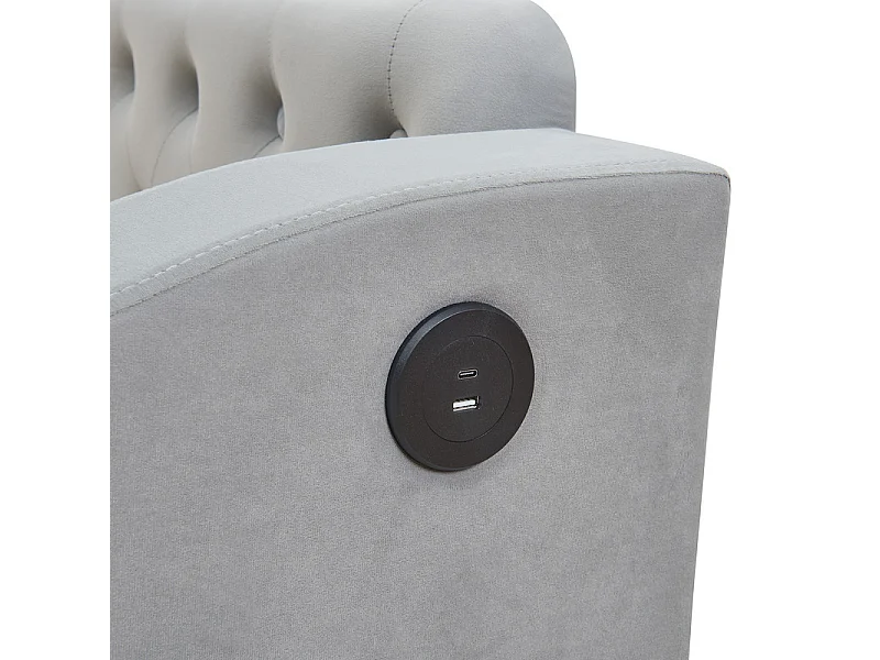 Canapé-lit 90/180x190cm - lit gigogne - avec USB/Type C + poches latérales + étagère intégrée - velours - Gris