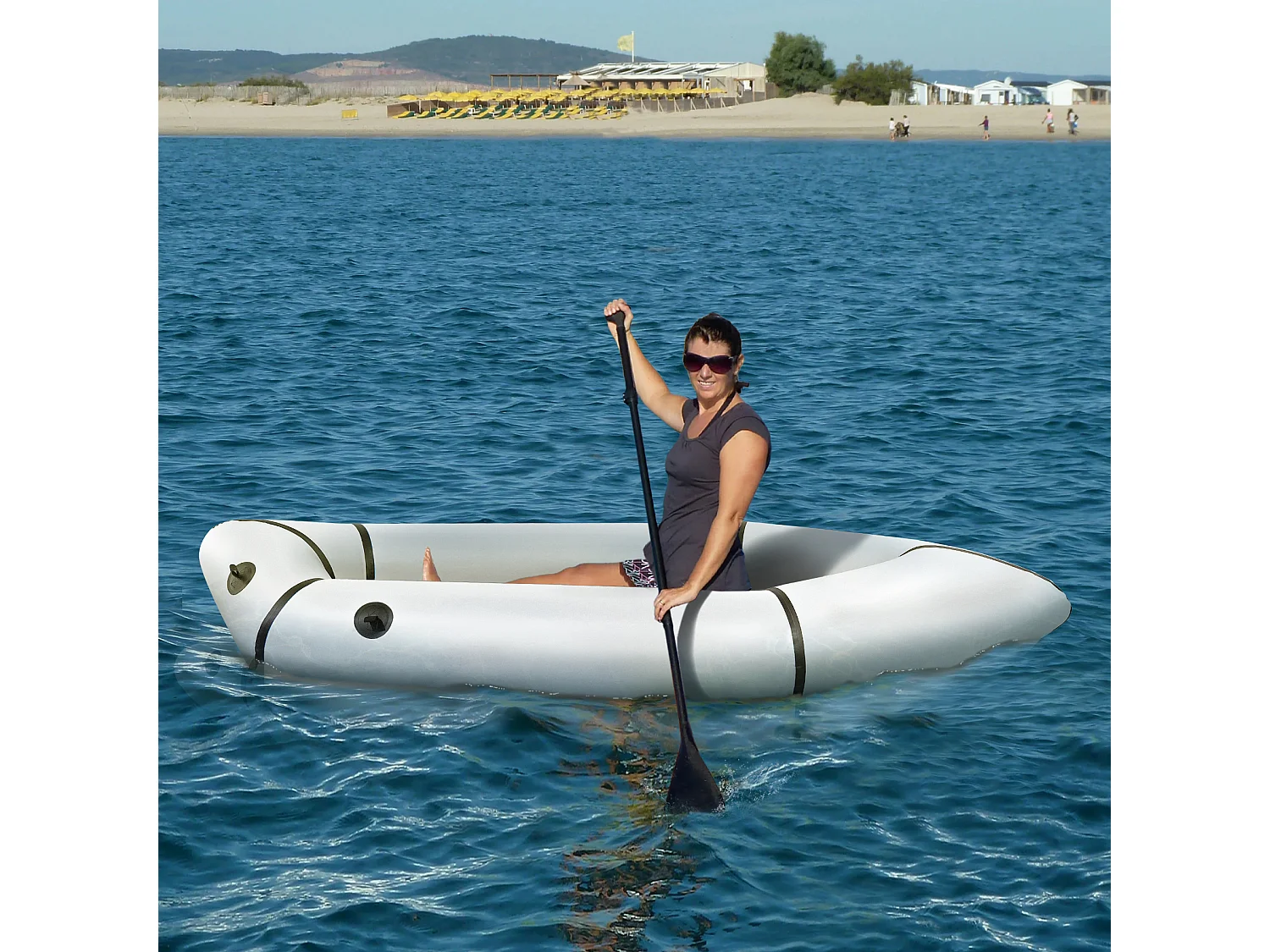 Packraft en TPU de 210 cm pour adultes, léger et compact. Idéal pour le rafting, la pêche et l'aventure. Aileron gris.