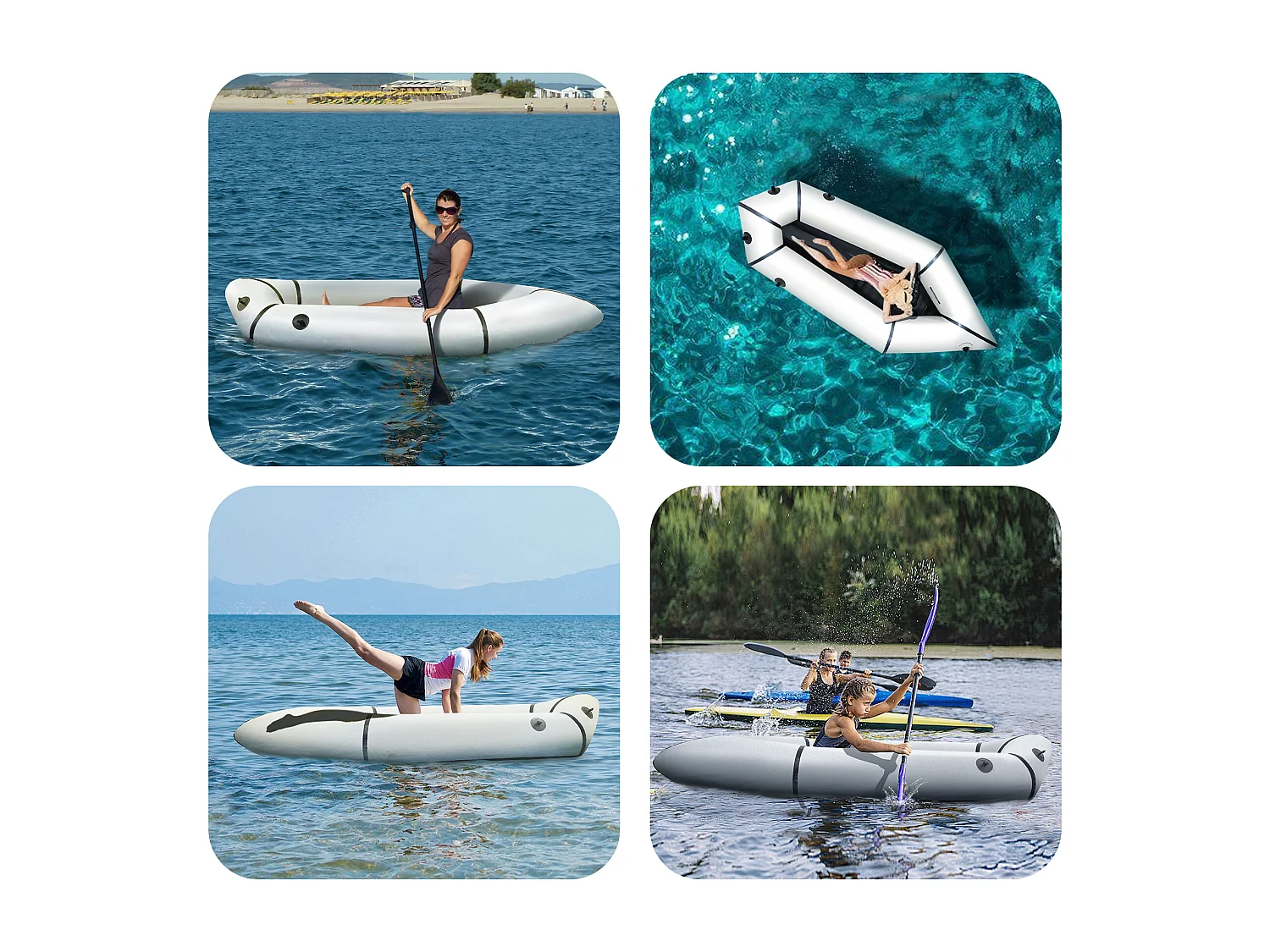 Packraft en TPU de 210 cm pour adultes, léger et compact. Idéal pour le rafting, la pêche et l'aventure. Aileron gris.