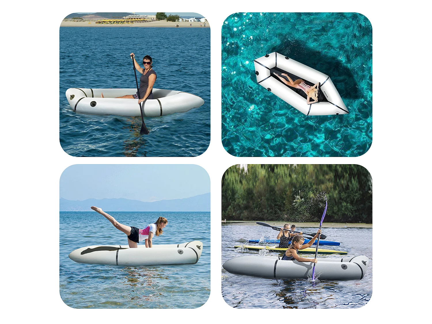 Packraft en TPU de 210 cm pour adultes, léger et compact. Idéal pour le rafting, la pêche et l'aventure. Aileron gris.