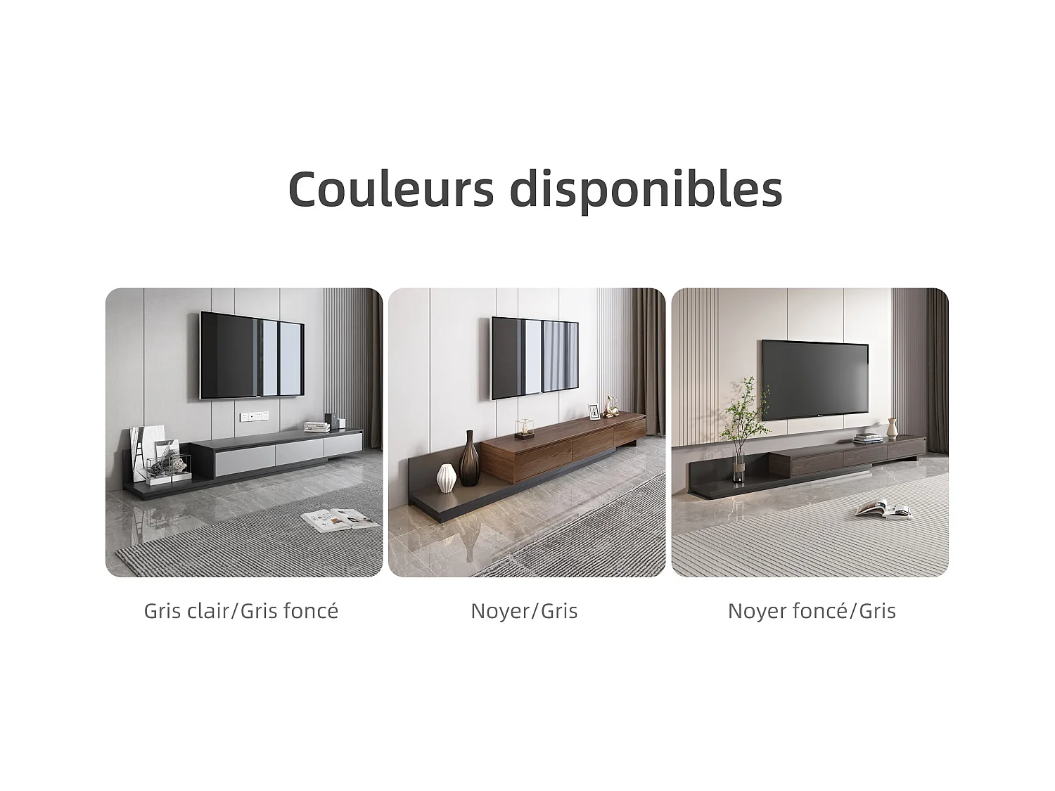 Meuble TV avec 3 tiroirs, Meuble TV Extensible, Meuble TV Ajustable de 200 cm à 330 cm, Meuble télé pour Salon ,Gris