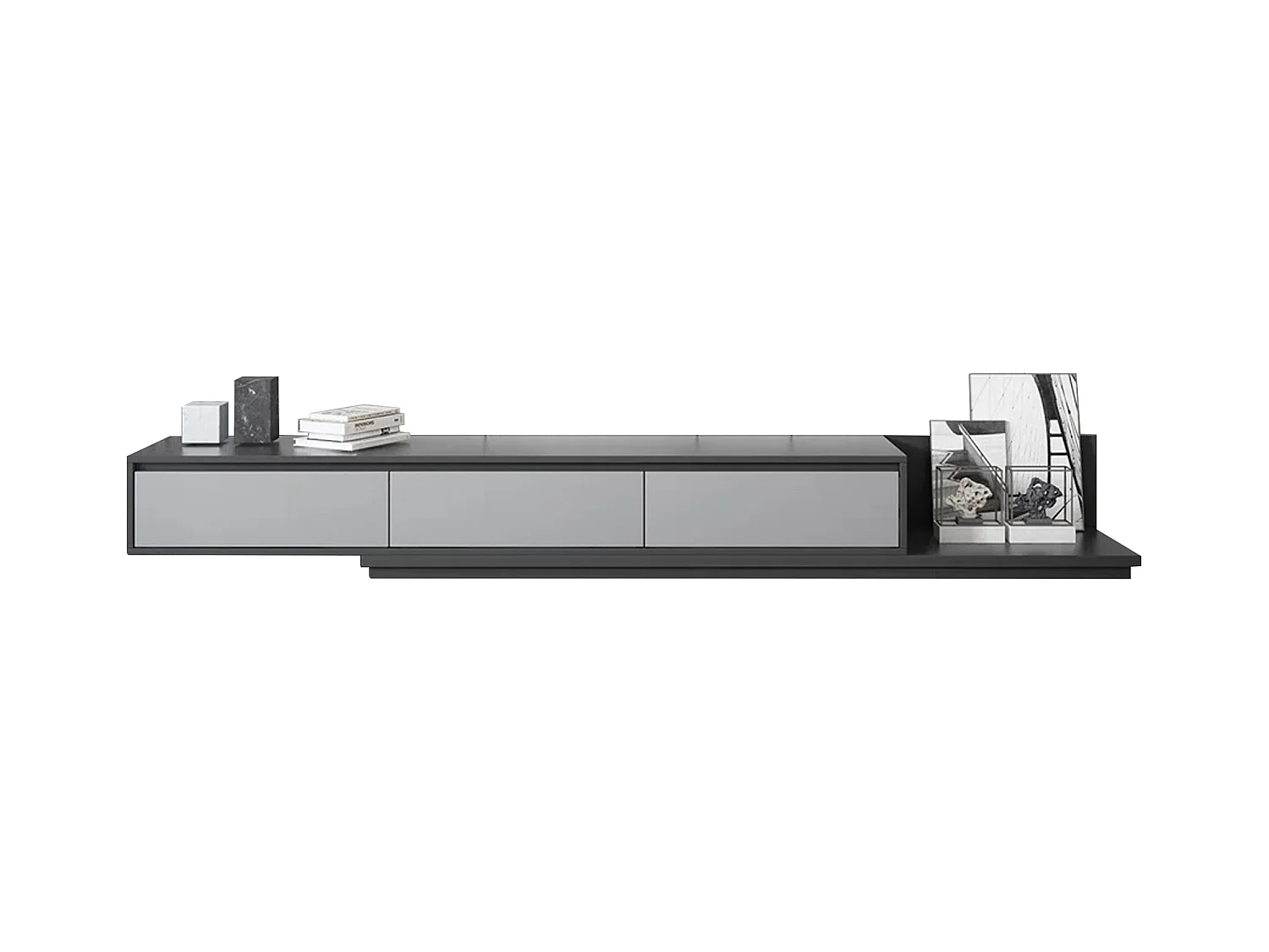 Meuble TV avec 3 tiroirs, Meuble TV Extensible, Meuble TV Ajustable de 200 cm à 330 cm, Meuble télé pour Salon ,Gris