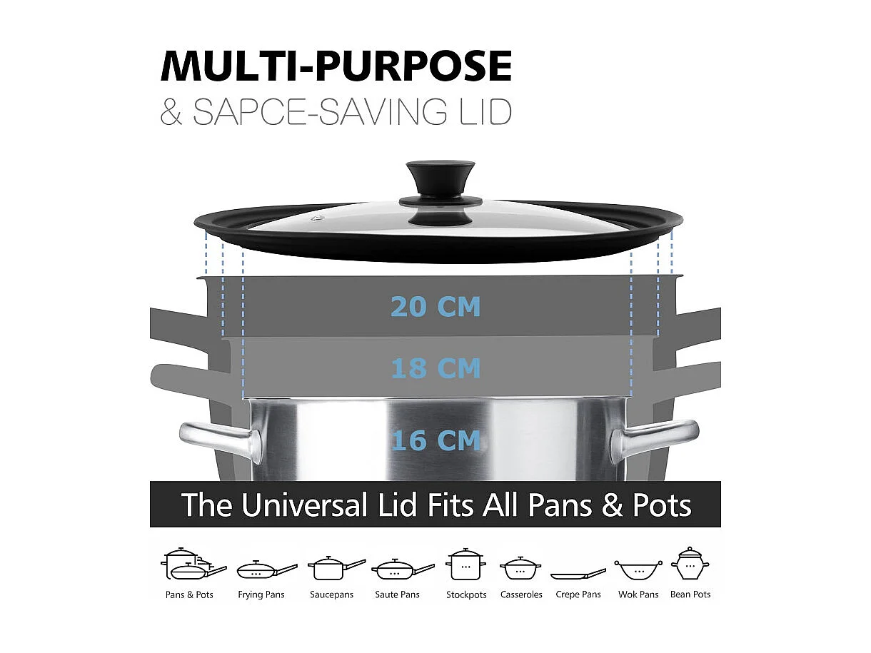 Set de 2 casseroles Ø 18/20 cm avec couvercle silicone universel - Revêtement effet marbre - Gris argenté