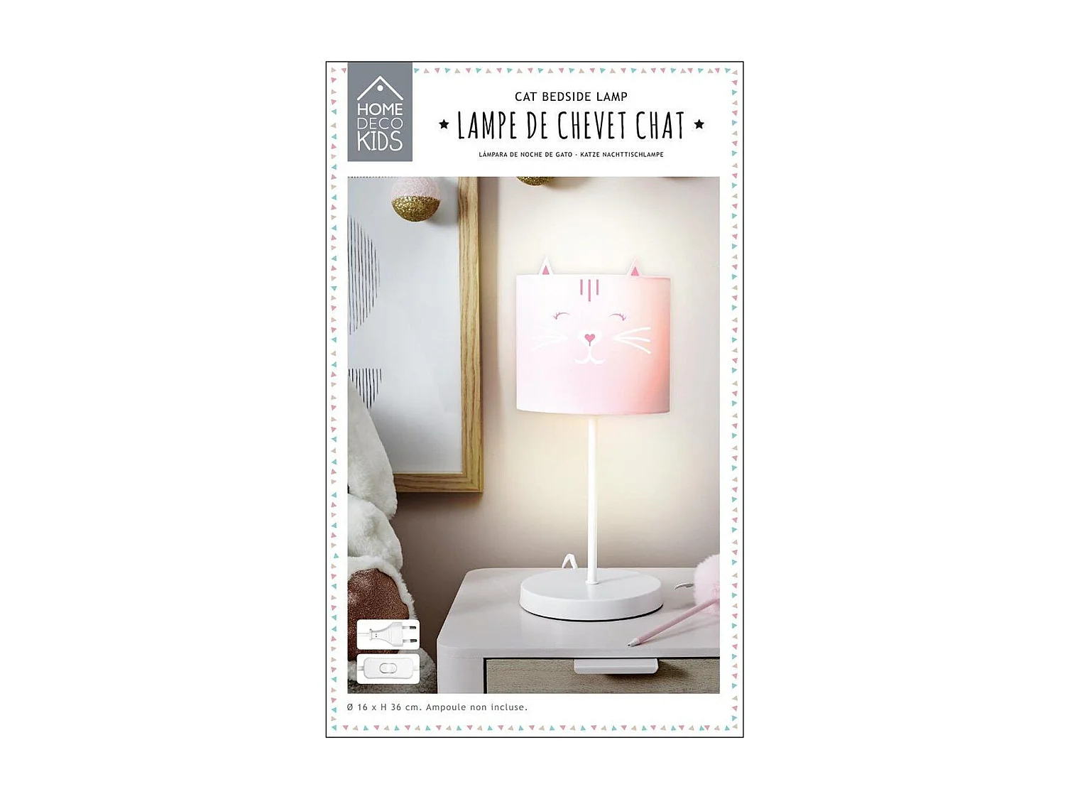 Lampe De Chevet Enfant Chat Et Ours Rose, Gris