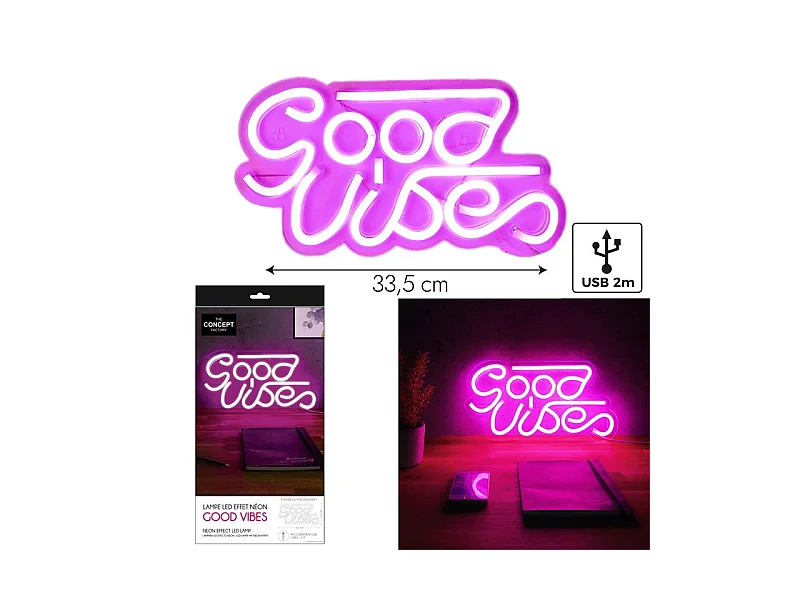 Lampe Tube Led Good Vibes Usb Rose