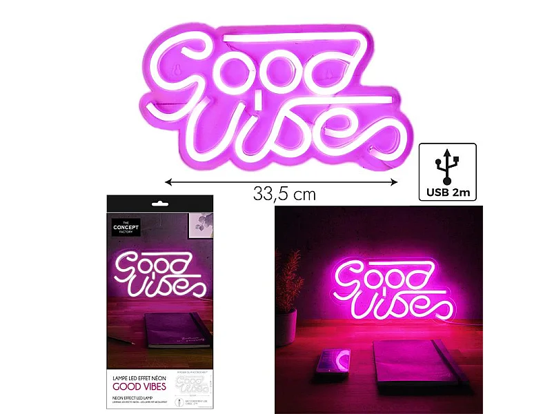 Lampe Tube Led Good Vibes Usb Rose