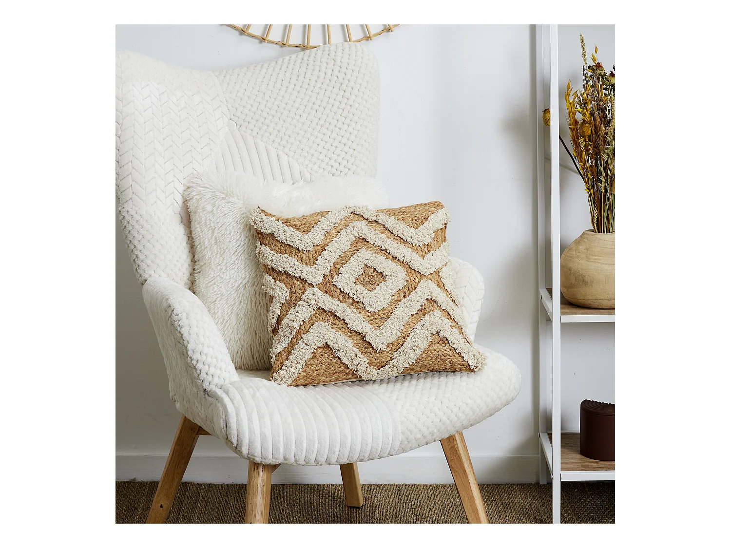 Coussin Jute Et Coton Tufte 40x40cm Beige