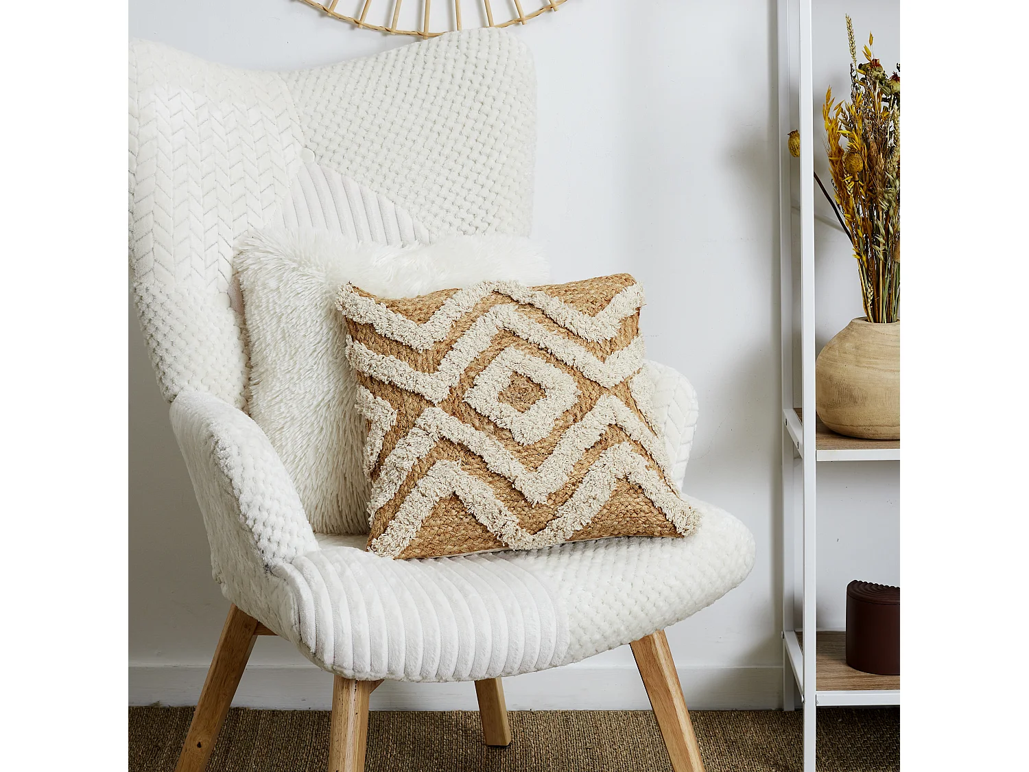 Coussin Jute Et Coton Tufte 40x40cm Beige